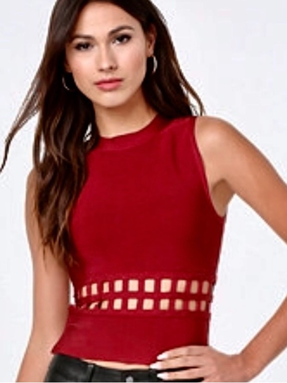 $119 New Bebe black cutout waist bandage crop knit top small s - Picture 1 of 4
